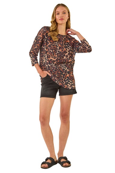 Roman Tan Animal Print Stretch Top