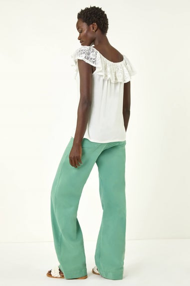 Roman Ivory Lace Trim Bardot Top