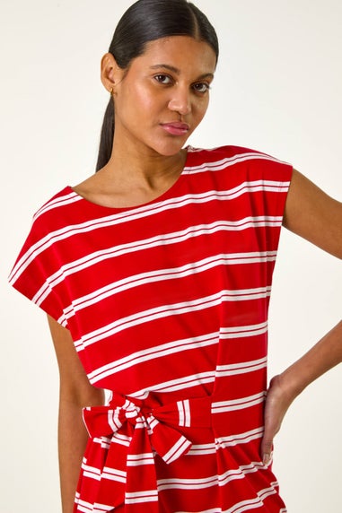 Roman Red Stripe Tie Side Stretch Midi Dress