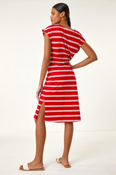 Roman Red Stripe Tie Side Stretch Midi Dress