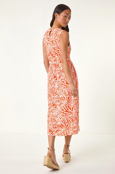 Roman Coral Petite Linen Mix Midi Dress