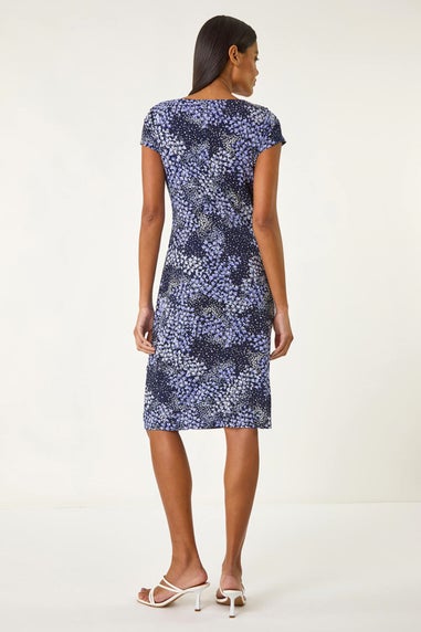 Roman Lilac Floral Stretch Gathered Shift Dress