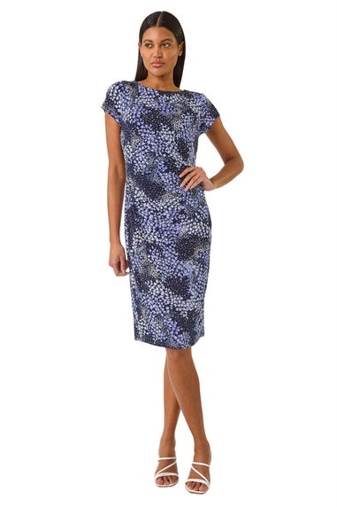 Roman Lilac Floral Stretch Gathered Shift Dress