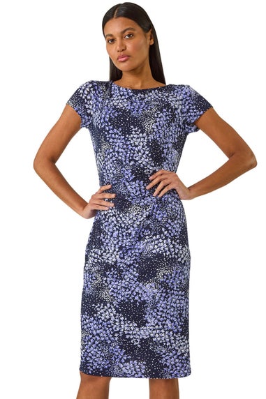Roman Lilac Floral Stretch Gathered Shift Dress