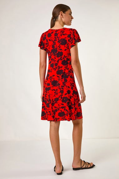 Roman Red Ditsy Floral Print Stretch Dress
