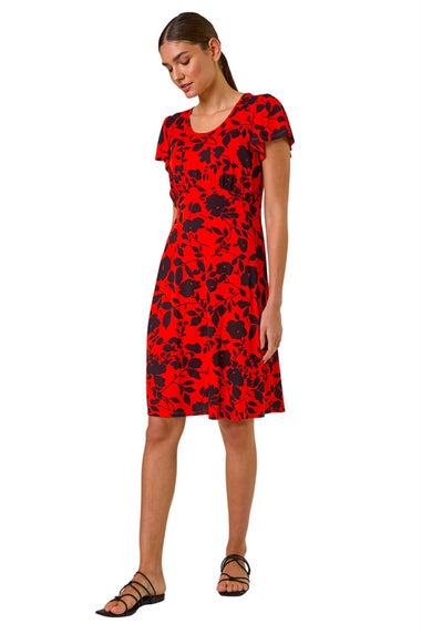 Roman Red Ditsy Floral Print Stretch Dress