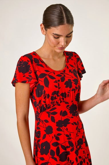 Roman Red Ditsy Floral Print Stretch Dress