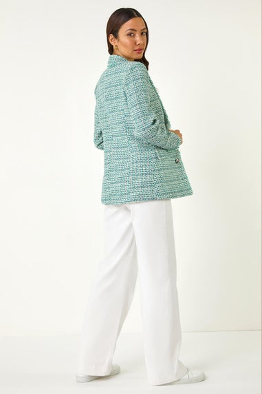 Roman Green Check Frayed Edge Boucle Button Jacket