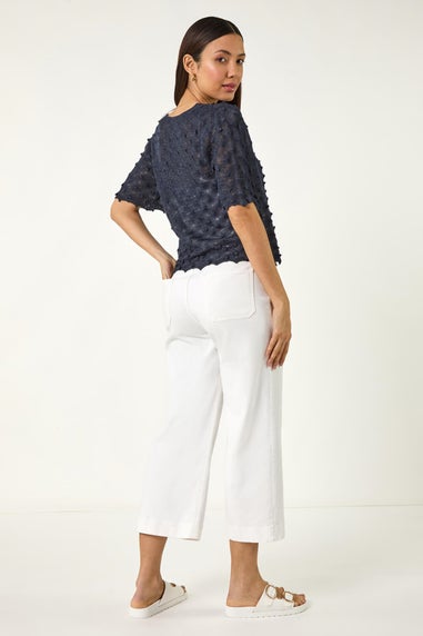 Roman Navy Textured Tie Front Shrug