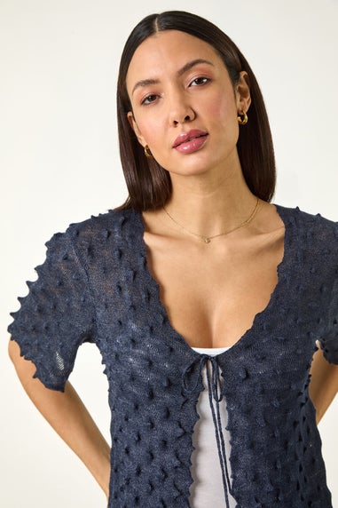 Roman Navy Textured Tie Front Shrug