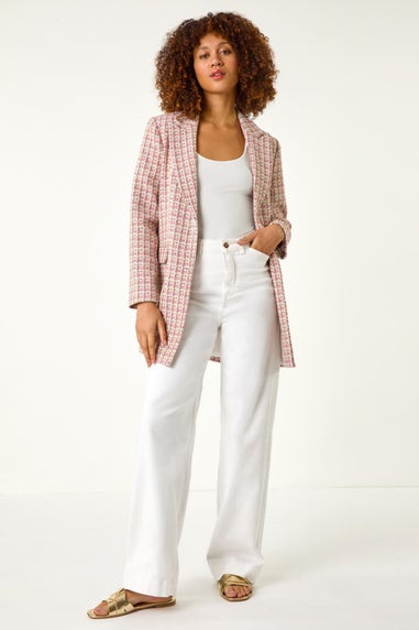 Roman Pink Check Single Breasted Boucle Jacket