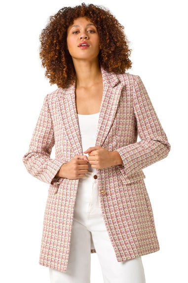 Roman Pink Check Single Breasted Boucle Jacket