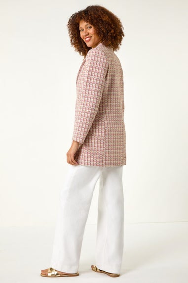 Roman Pink Check Single Breasted Boucle Jacket
