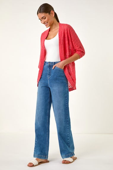 Roman Coral Cotton Crochet Tunic Cardigan