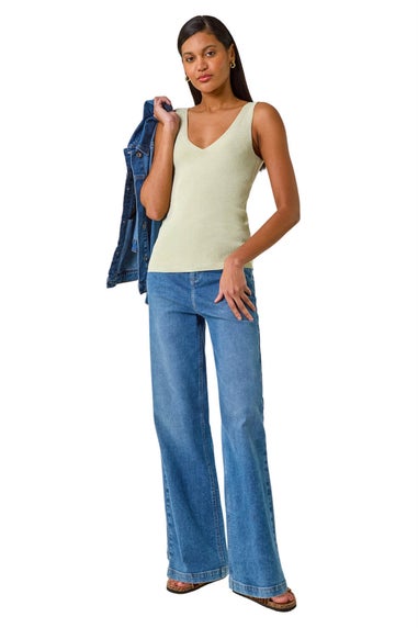 Roman Lime Shimmer V Neck Knitted Vest