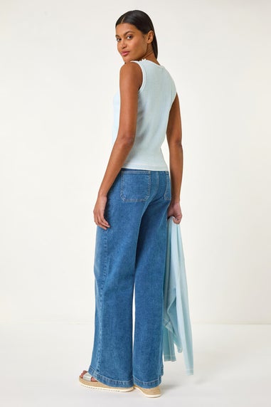Roman Light Blue Pearl Detail Knit Vest
