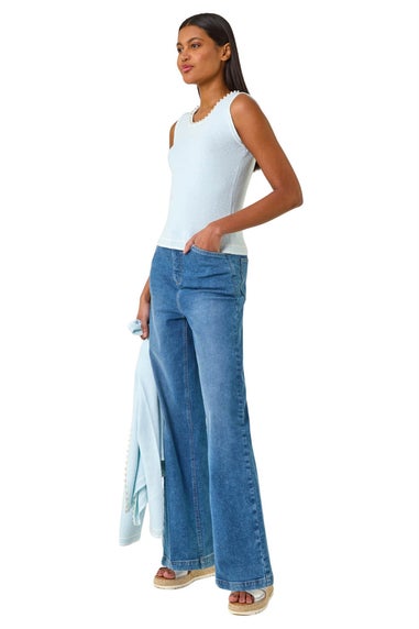 Roman Light Blue Pearl Detail Knit Vest
