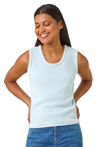 Roman Light Blue Pearl Detail Knit Vest