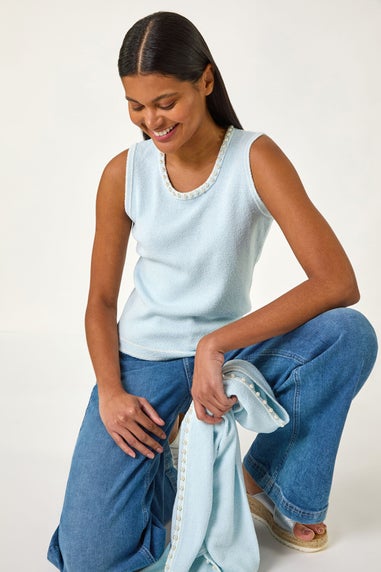 Roman Light Blue Pearl Detail Knit Vest