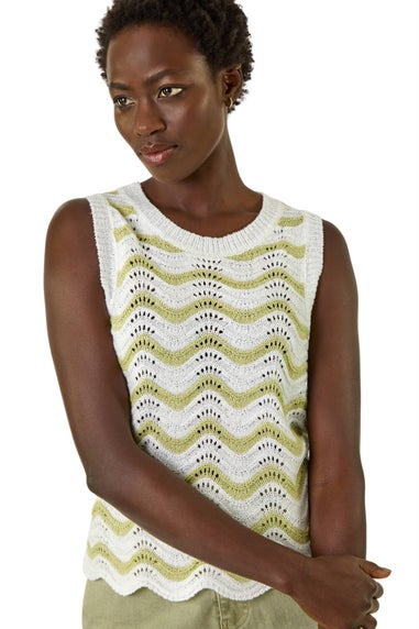 Roman Ivory Scallop Wave Knit Vest