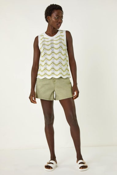 Roman Ivory Scallop Wave Knit Vest