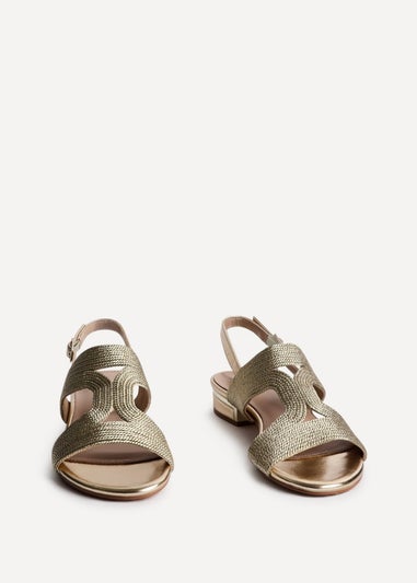 Linzi Reeva Gold Woven Slingback Low Block Heeled Sandals