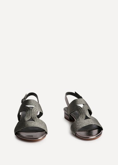 Linzi Reeva Pewter Woven Slingback Low Block Heeled Sandals