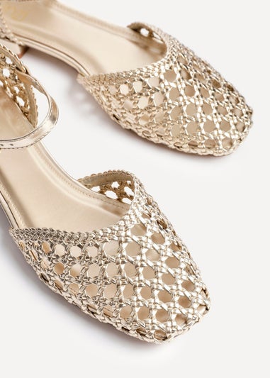 Linzi Suki Gold Faux Leather Woven Two Part Sandals