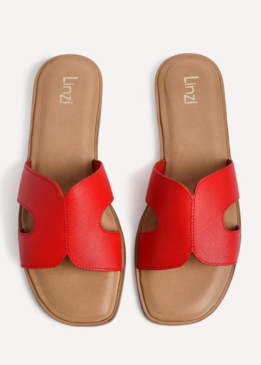 Linzi Petra Red Faux Leather Link Design Flat Sandal