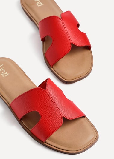 Linzi Petra Red Faux Leather Link Design Flat Sandal