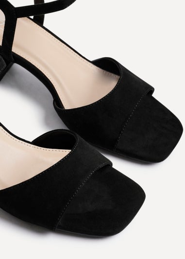 Linzi Darlene Black Faux Suede Low Block Heeled Sandals
