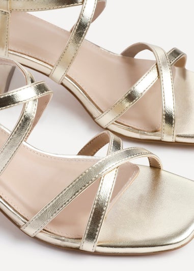 Linzi Jovanna Gold Faux Leather Strappy Low Block Heeled Sandals