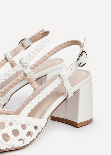 Linzi Sandria White Faux Leather Hand Woven Court Heels