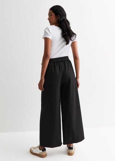 Gini London Black Elasticated Wide leg Tie detail Trousers