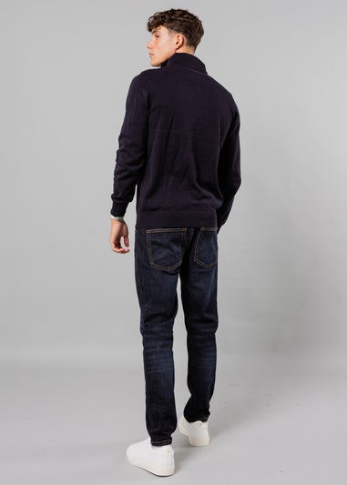 Kensington Eastside Navy Mock Checked Shirt 1/4 Zip Jumper
