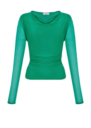 Quiz Green Mesh Long Sleeve Top