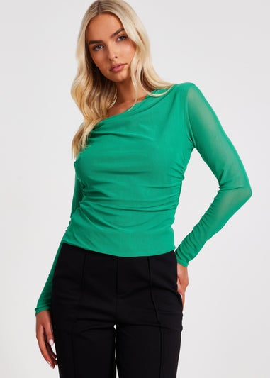 Quiz Green Mesh Long Sleeve Top
