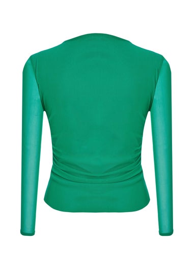 Quiz Green Mesh Long Sleeve Top