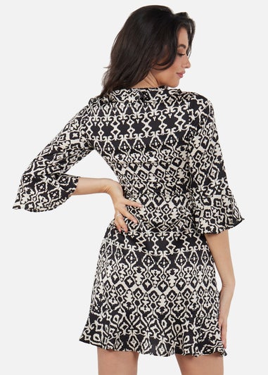 Gini London Black Frill Detailed Bell Sleeves Mini Wrap Dress