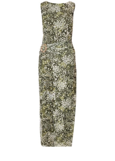 Quiz Khaki Mesh Animal Print Midaxi Dress