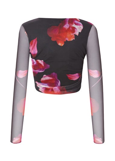 Quiz Black Floral Mesh Crop Top