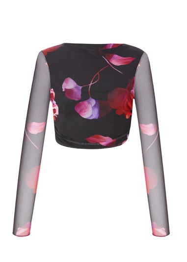 Quiz Black Floral Mesh Crop Top