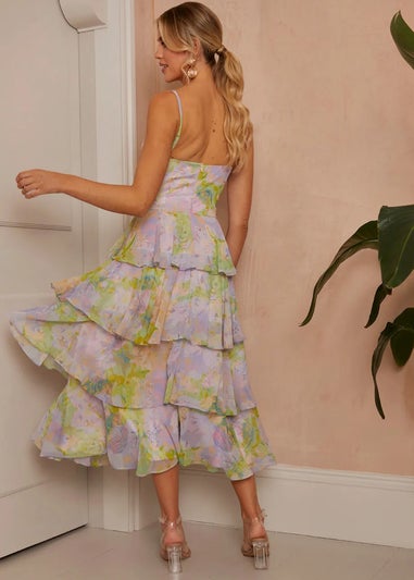 Chi Chi London Purple Sleeveless Watercolour Print Midi Dress