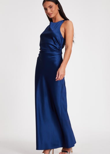 Quiz Navy Satin Ruched Midaxi Dress