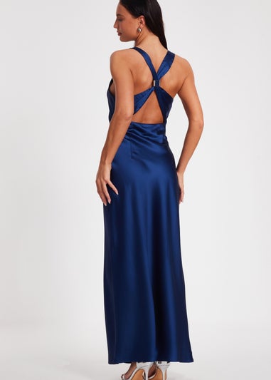Quiz Navy Satin Ruched Midaxi Dress