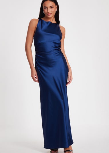 Quiz Navy Satin Ruched Midaxi Dress