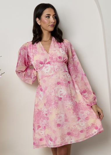 Chi Chi London Pink Long Sleeve Floral Mini Dress