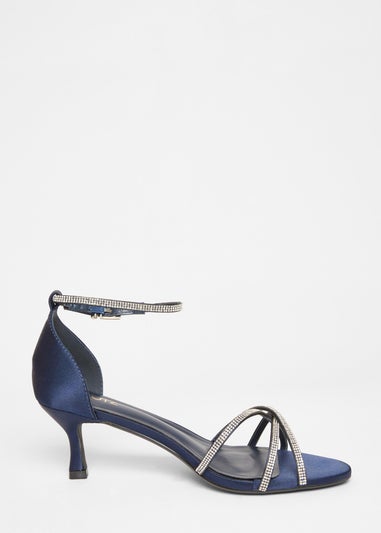 Quiz Navy Diamante Cross Strap Heels
