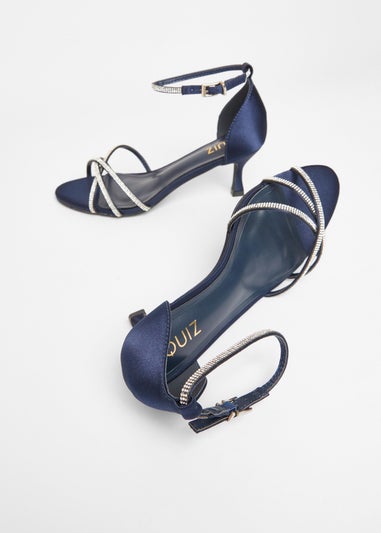 Quiz Navy Diamante Cross Strap Heels
