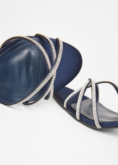 Quiz Navy Diamante Cross Strap Heels